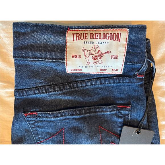 NWT True Religion Jeans Mens 30x34 Ricky SN Straight Red Stitch Dark Indigo Blue - Picture 4 of 12